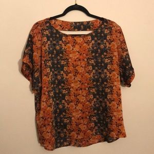 Silky Floral Top with triangle back cut out